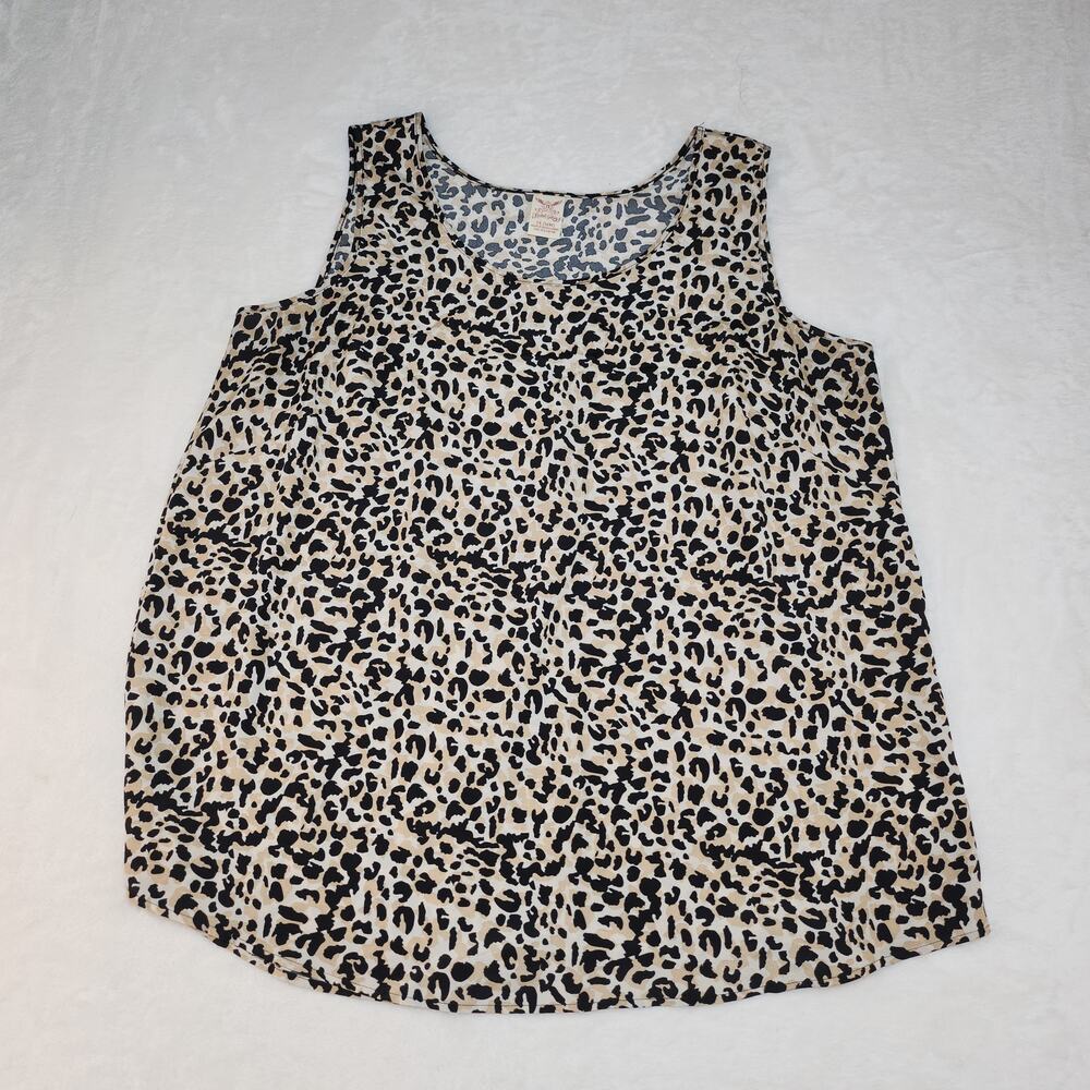Leopard Cheetah Tank Top Womens 1X 16W Brown Black Chiffon Animal Print Relaxed